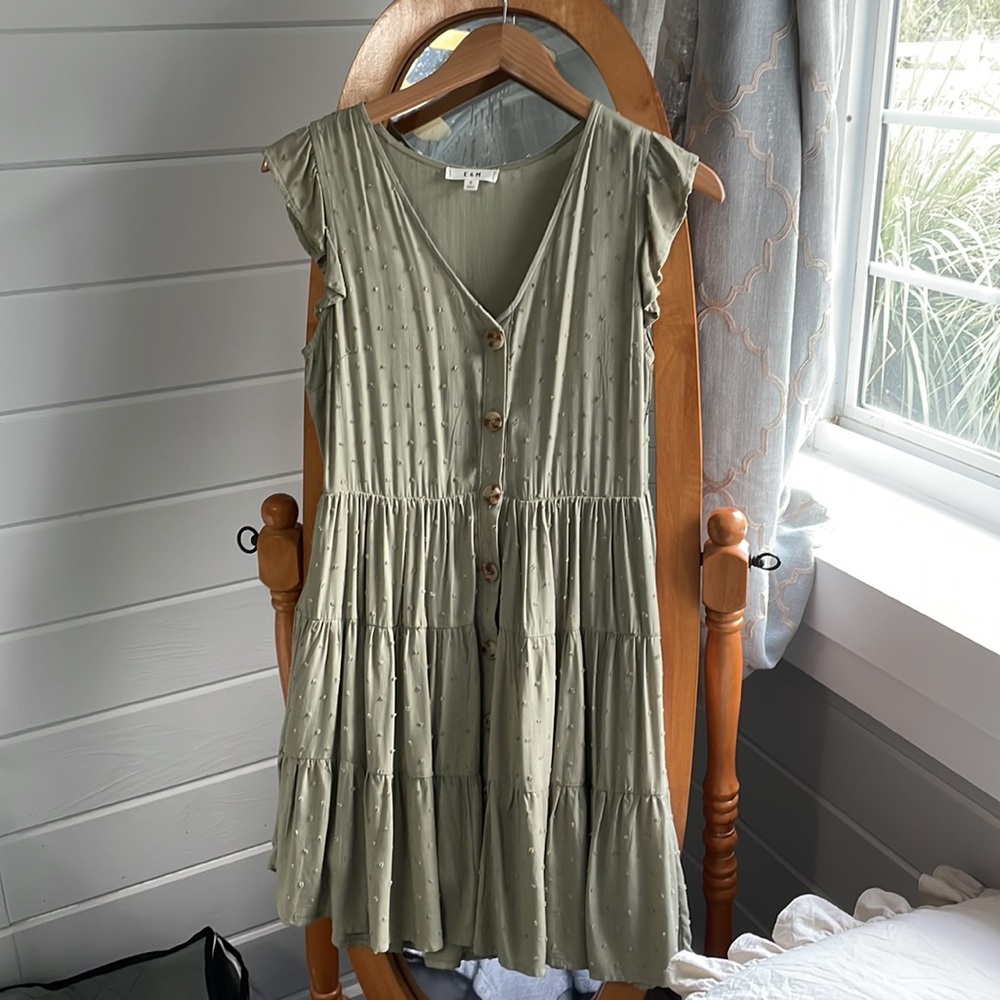 Boutique Swiss Dot Green Sage Dress Small